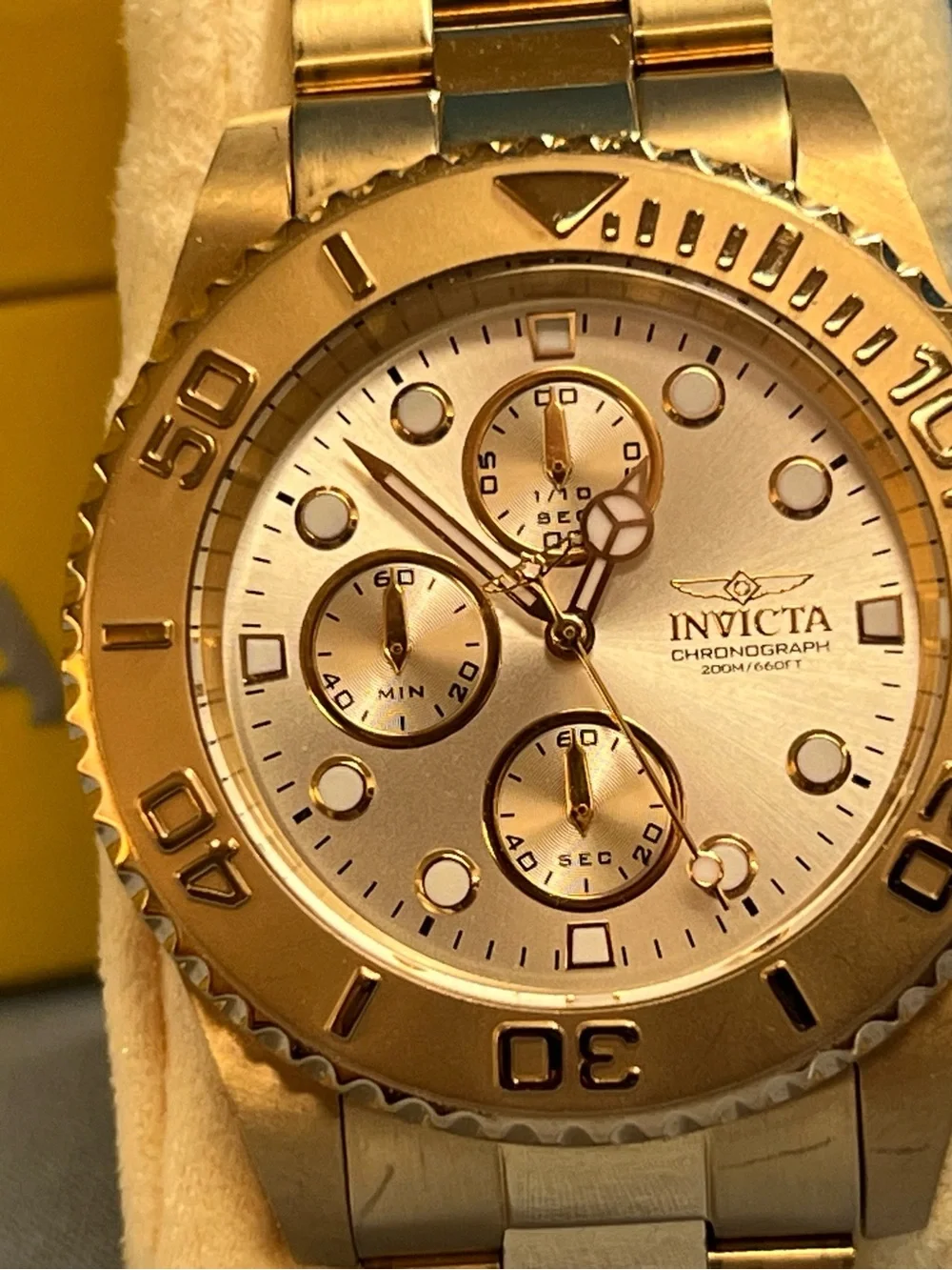 Invicta Gold and Black Brushed Metal Case Back Close-Up.  Model 1774.